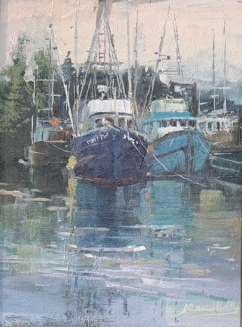 Boat Reflections, Ucluelet Harbor by Jane Wallis